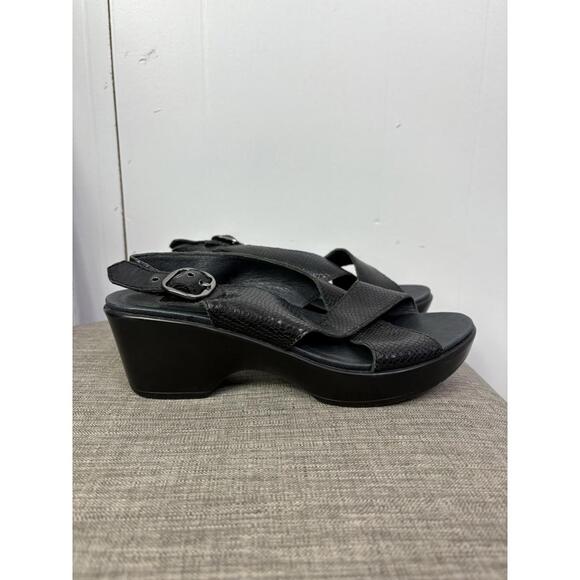 Dansko Shoes Womens Size 39 8.5 Jacinda Slingback Sandals Wedge Leather Black - Picture 2 of 10
